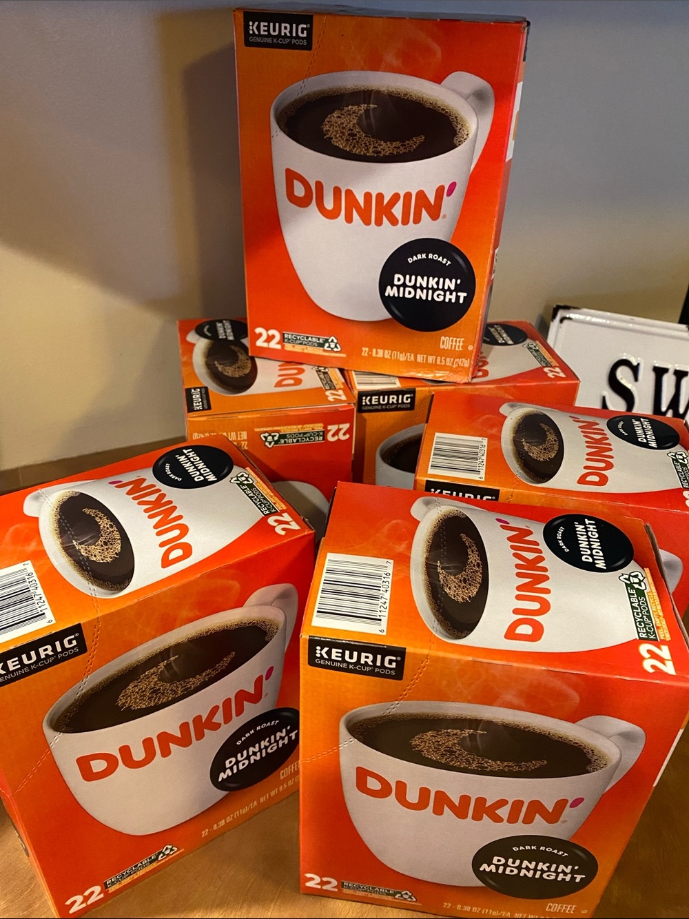 Dunkin kcups k cups coffee dark roast midnight 6 packs of 22 count NEW unopened